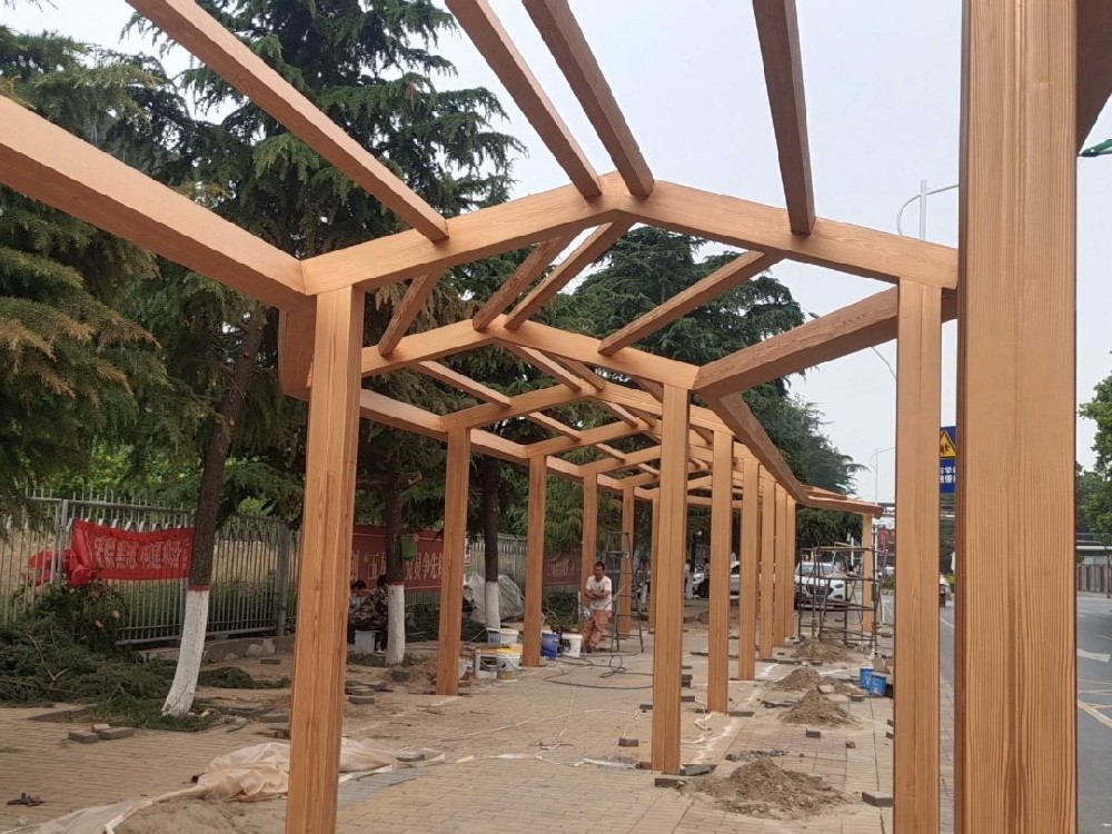 公交站廊架木纹漆